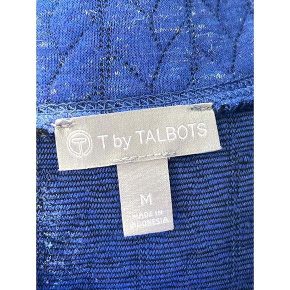 T by Talbots Quilted Shimmer Pullover Women M Mock Neck Blue Fall Winter Relaxed - Picture 8 of 9
